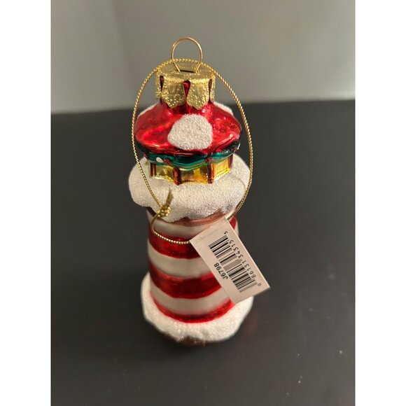 Red & White Striped Lighthouse Christmas Ornament Kurt Adler Glass Holiday Decor - Picture 2 of 8